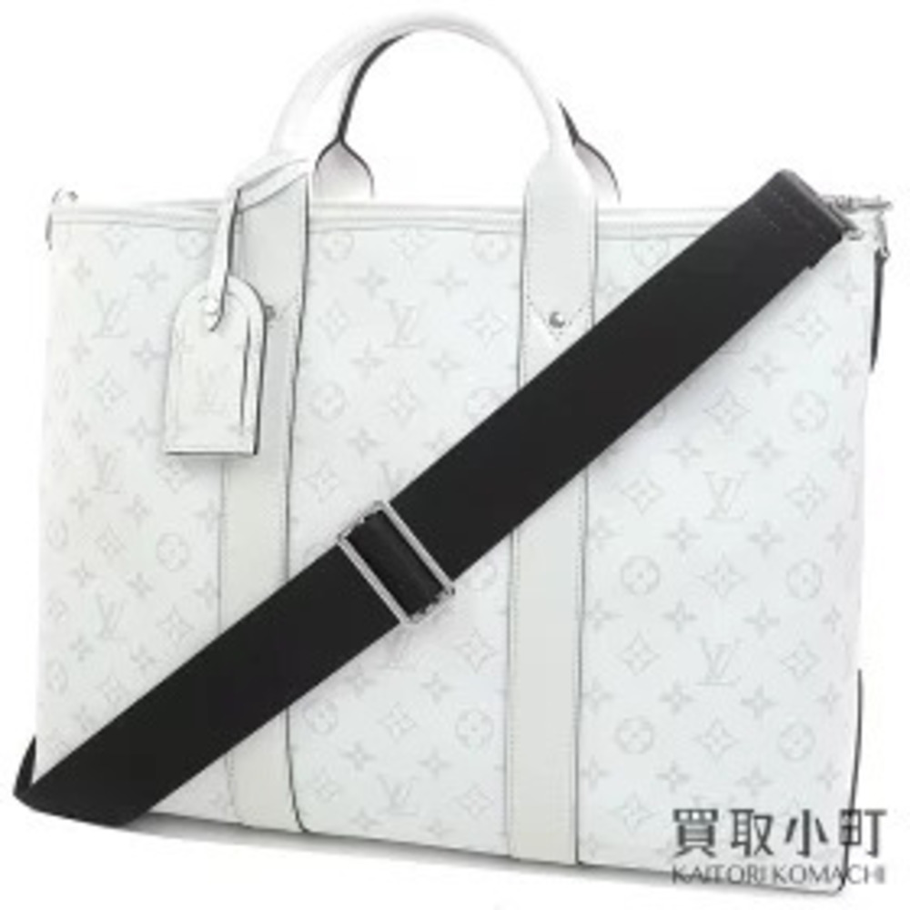 Louis Vuitton Weekend Tote NM Optic White Taiga Leather Shoulder Bag LV